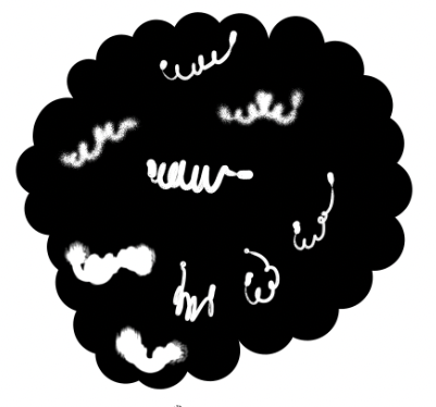 example of how the brush erases with a dot at the beginning and end of a stroke.